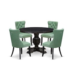 5 Piece Dining Set Contains 48" Round Table In Willow Green Color