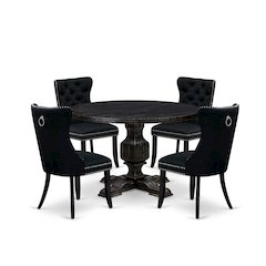 5 Piece Dining Room Set Consists Of 48" Round Table In Black Color