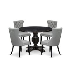 5 Piece Dining Table Set Contains 48" Round Table In Light Gray Color