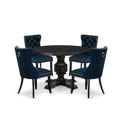 5 Piece Dining Table Set Contains 48" Round Table In Navy Blue Color