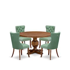 5-Pc Dining Set Include A Round Dining Table And 4 Willow Green Parson Chairs
