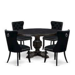 5 Piece Dining Room Set For 4 Includes 54" Round Table In Black Color