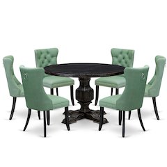 7 Piece Dinette Set Includes 48" Round Table In Willow Green Color