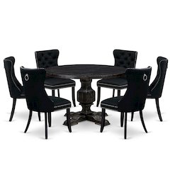 7 Piece Kitchen Table Set Contains 48" Round Table In Black Color