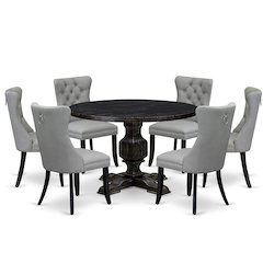7 Piece Dining Table Set Includes 48" Round Table In Light Gray Color