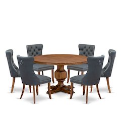 7-Piece Mid-Century Dining Table Set Of A Kitchen Table, 6 Platinum Gray Chairs