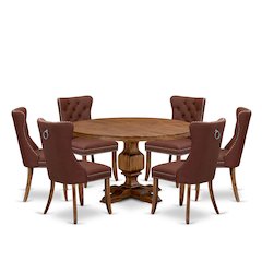 7-Pc Dining Room Table Set Consist A Table And 6 Burgundy Parsons Chairs