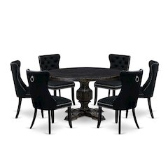 7 Piece Kitchen Table Set Consists Of 54" Round Table In Black Color