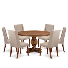 7-Piece Modern Dining Set Of A Kitchen Table, 6 Light Tan Upholstered Chair