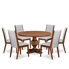 7-Piece Modern Dining Table Set A Kitchen Table, 6 Grey Fabric Dining Chairs