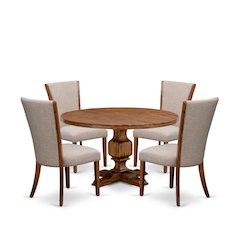 5 Piece Kitchen Table Set Includes 54" Round Table In Light Tan Color