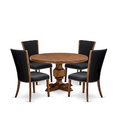 5 Piece Dining Table Set Contains 54" Round Kitchen Table In Black Color