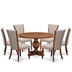 7 Piece Dining Set Consists Of 54" Round Kitchen Table In Light Tan Color