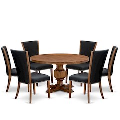 7 Piece Dining Table Set For 6 Includes 54" Round Table In Black Color