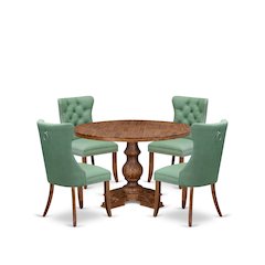 5-Pc Kitchen Table Set Contain A Wood Table And 4 Willow Green Parson Chairs