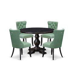 5 Piece Dining Set Consists Of 48" Round Table In Willow Green Color