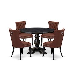 5 Piece Dining Table Set Consists Of 48" Round Table In Burgandy Color