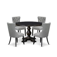 5 Piece Dining Table Set Consists Of 48" Round Table In Light Gray Color
