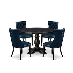 5 Piece Dining Table Set Consists Of 48" Round Table In Navy Blue Color