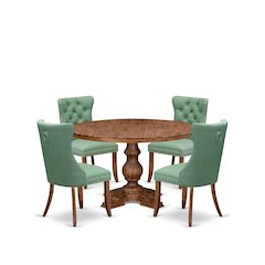 5-Pc Mid Century Dining Set Contain A Wooden Table And 4 Willow Green Chairs
