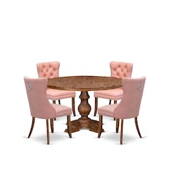 5-Pc Modern Dining Table Set Contain A Wooden Table, 4 Beige Red Padded Chairs