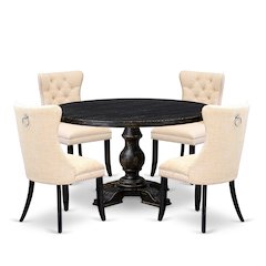 5-Pc Modern Dining Set A Wood Table, 4 Light Beige Linen Fabric Parson Chairs