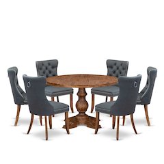 7-Piece Dining Table Set Of A Kitchen Table, 6 Platinum Gray Dining Chairs