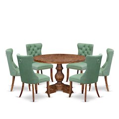7-Pc Dining Set Include A Modern Dining Table And 6 Willow Green Chairs