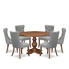 7-Pc Room Table Set Include A Modern Dining Table And 6 Light Gray Parson Chairs