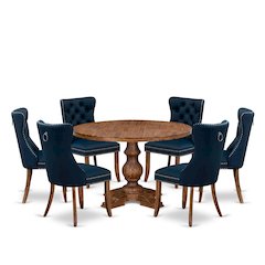 7-Piece Dining Table Set In Navy Blue Color
