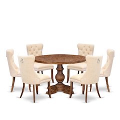 7-Piece Kitchen Table Set In Light Beige Color