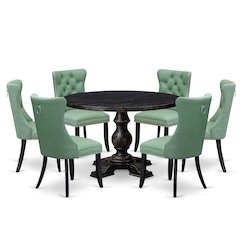7 Piece Dinette Set Contains 48" Round Table In Willow Green Color