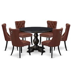 7 Piece Dining Table Set Contains 48" Round Table In Burgandy Color