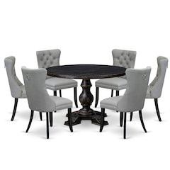 7 Piece Dining Table Set Contains 48" Round Table In Light Gray Color
