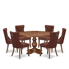 7-Pc Dining Set Include A Dining Table And 6 Burgundy Faux Leather Parson Chairs