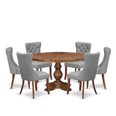 7-Pc Modern Dining Set Include A Dining Table And 6 Light Gray Parsons Chairs