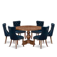 7-Piece Modern Dining Set In Navy Blue Color