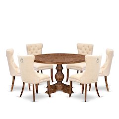 7-Piece Dining Table Set In Light Beige Color