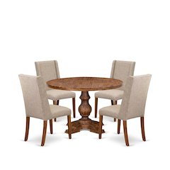 5-Piece Dining Room Set A Dining Table, 4 Light Tan Fabric Upholstered Chairs