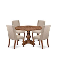 5-Pc Mid-Century Dining Set A Dining Room Table, 4 Light Tan Parson Chairs