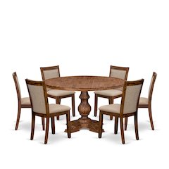 7-Pc Modern Dining Set Of A Pedestal Dinner Table, 6 Light Tan Dinner Chairs