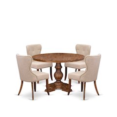 5 Piece Dining Set For 4 Contains 48" Round Table In Light Tan Color