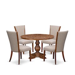 5 Piece Dining Set Consists Of 48" Round Kitchen Table In Light Tan Color