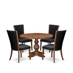 5 Piece Dining Table Set For 4 Includes 48" Round Table In Black Color