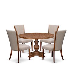 5 Piece Dining Table Set Contains 54" Round Table In Light Tan Color