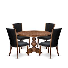 5 Piece Dining Table Set For 4 Includes 54" Round Table In Black Color