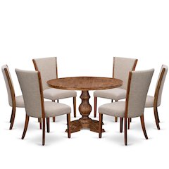 7 Piece Kitchen Table Set Contains 48" Round Table In Light Tan Color