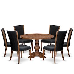 7 Piece Kitchen Table Set Includes 48" Round Table In Black Color