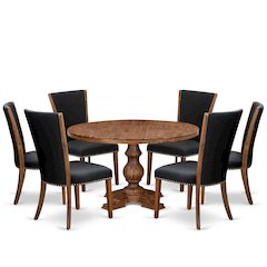 7 Piece Dining Set Consists Of 54" Round Kitchen Table In Black Color