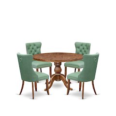 5-Pc Diningset Consist A Wood Dining Table And 4 Willow Green Parsons Chairs